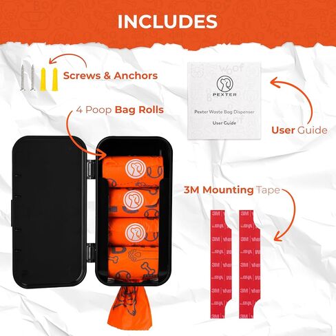 PEXTER Dog Poop Bag Dispenser - Outdoor or Indoor Pet Waste Bag Dispenser Station - Stick-On or Screw-On Wall Mount - Poop Bags Storage Outdoor Container - Includes 4 Doggie Bag Rolls (Gray) in Saudi Arabia