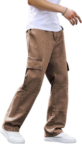 بنطلون جينز كاجوال للرجال من Verdusa بخصر عالٍ وأرجل مستقيمة مع جيوب in Kuwait