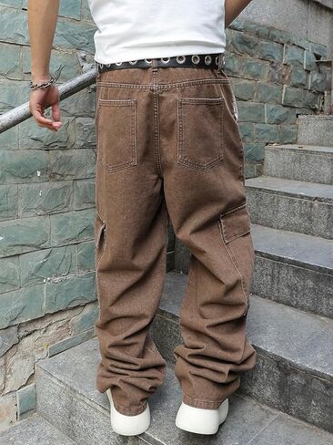 بنطلون جينز كاجوال للرجال من Verdusa بخصر عالٍ وأرجل مستقيمة مع جيوب in Kuwait