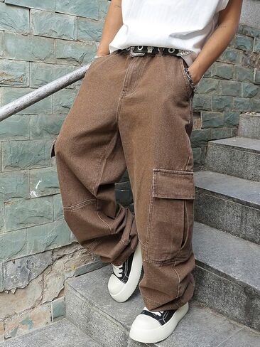 بنطلون جينز كاجوال للرجال من Verdusa بخصر عالٍ وأرجل مستقيمة مع جيوب in Kuwait