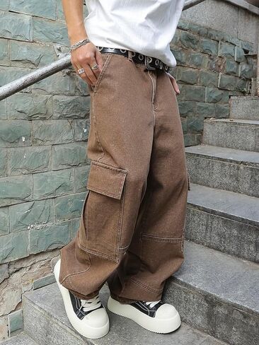 بنطلون جينز كاجوال للرجال من Verdusa بخصر عالٍ وأرجل مستقيمة مع جيوب in Kuwait