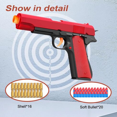 Toy Pistol with ejecting Shells,Realistic Soft Bullet Toy Gun Cheap Cool Stuff Stress Shot Look Real Hand Guns Fake Prop Shooting Game for Adults Under 10 Dollars for Age 14 Years Old (black) in Saudi Arabia