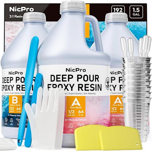 Nicpro 0.75 Gallon Deep Pour Epoxy Resin Kit, 2 to 4 Inch Depth, High Gloss & Crystal Clear Epoxy Resin Deep Pour 2:1 for Craft River Table, Wood Filler, Bar Top, Coating Casting with Mixing Cups in Saudi Arabia