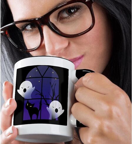 3dRose Halloween Ghosts and Cat in House Mug, 11 oz, Black in Saudi Arabia