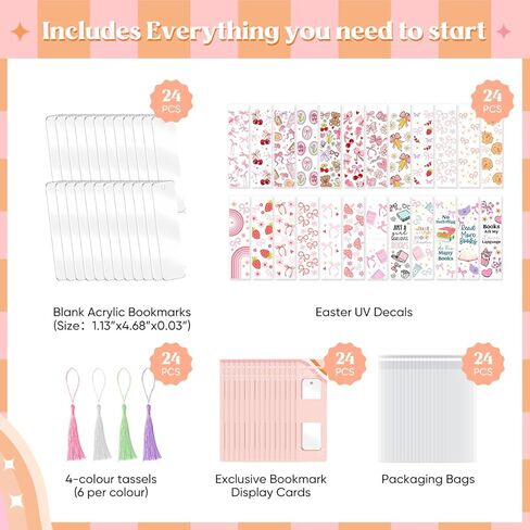 مجموعة صنع الإشارات المرجعية 48 قطعة، 24 علامة مرجعية أكريليك فارغة مع 24 قطعة شرابة، ملصقات 24UV حول موضوع عيد الميلاد، إشارات مرجعية فارغة مقاومة للماء للأشعة فوق البنفسجية DTF ملصقات نقل لمشاريع DIY للإشارات المرجعية الواضحة in Kuwait