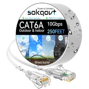 كابل إيثرنت Cat6a رفيع بطول 150 قدمًا في الهواء الطلق، كابل إنترنت Cat6 من النحاس النقي 28AWG للدفن المقاوم للماء والمباشر، كابل إيثرنت Cat6 مرن 10 جيجا 550 ميجا هرتز، كابل شبكة Cat 6 للداخلية باللون الأسود