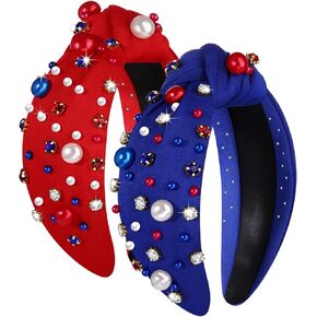 Mardi Gras Headband for Women Purple Green Gold Pearl Rhinestone Jeweled Knotted Hairband Hair Accessories Mardi Gras Carnival Wide Knot Head Band Parade Party Favors Gift in Kuwait