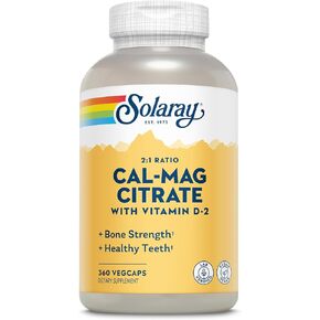 Solaray Calcium Magnesium Citrate 2:1 Ratio - Calcium Supplements for Women and Men w/Magnesium and Vitamin D 2 - Bone Health, Muscle and Nerve Support - Vegan, 60-Day Guarantee, 30 Serv, 180 VegCaps