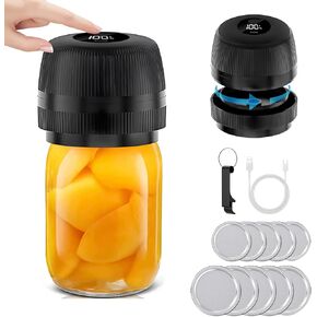 Mason Jar Vacuum Sealer Kit, Electric Mason Jar Sealer Kit with Regular & Wide Mouth Mason Jar Lids, Automatic Jar Vacuum Sealer Machine for Food Storage