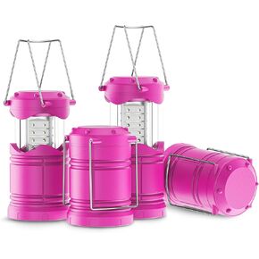 Lichamp 4 Pack Pink LED Camping Lanterns, Battery Powered Camping Lights LED Super Bright Collapsible Flashlight Portable Emergency Supplies Kit, A4PK