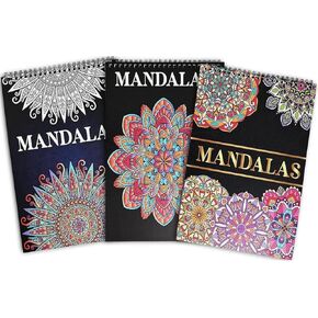 Bonream 3 Pack Mandalas Coloring Books for Adults,Unique Mandala Pattern for Relaxation, Adults Coloring Book Spiral Bound,Relaxing Coloring Books for Women