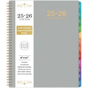 2025 Appointment Book/Planner - Weekly & Monthly, 9" x 11", Large, 30-Minute Interval, Jan. 2025 - Dec. 2025, 2025 Daily Hourly Planner, Colorful Monthly Tabs, Inner Pocket, Grey
