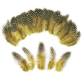 THARAHT Spotted Feathers 120pcs 2-3inch Small Natural Bulk Guinea Pheasant Feather for Crafts Hats Dream Catcher Decoration Feathers,Yellow
