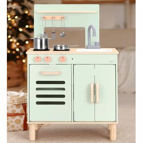 Wooden Play Kitchen Toy Fridge,Pretend Play Fridge with Ice Maker,Kids Refrigerator Freezer Set Kitchen Accessories,Toddler Play Kitchen for Boys & Girls Age 3+