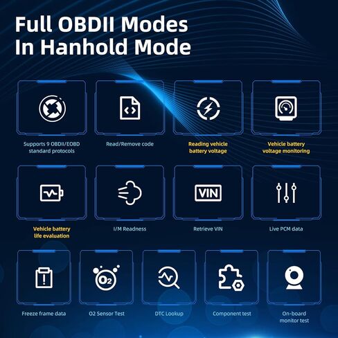 قارئ رموز المحرك 2 في 1 بتقنية البلوتوث مع إعادة الضبط ورموز الأخطاء الواضحة وفحص عمر البطارية وتقييم أداة تشخيص الماسح الضوئي OBD2، YM529، أزرق in Kuwait
