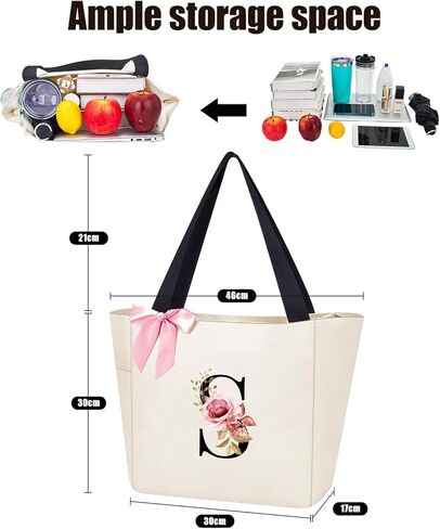 Vavabox Tote Bag, A-Z Initial Monogrammed Waterproof Tote Bag, Bridesmaid Gifts for Women, Black and Pink in Saudi Arabia