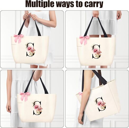 Vavabox Tote Bag, A-Z Initial Monogrammed Waterproof Tote Bag, Bridesmaid Gifts for Women, Black and Pink in Saudi Arabia