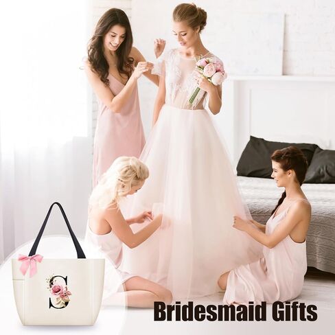 Vavabox Tote Bag, A-Z Initial Monogrammed Waterproof Tote Bag, Bridesmaid Gifts for Women, Black and Pink in Saudi Arabia