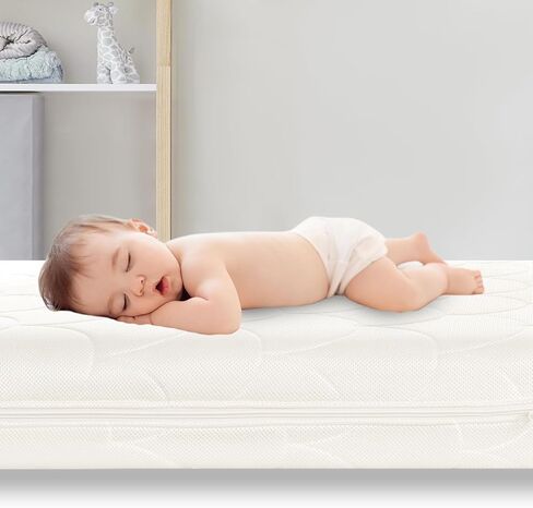 Crib Mattress, Dual-Sided Baby and Toddler Mattress with Washable Airfiber Insert and Removable Cover, 100% Breathable, Organic Cotton 5.5" Firm Mattress Fit Standard Size Toddler Bed in Kuwait