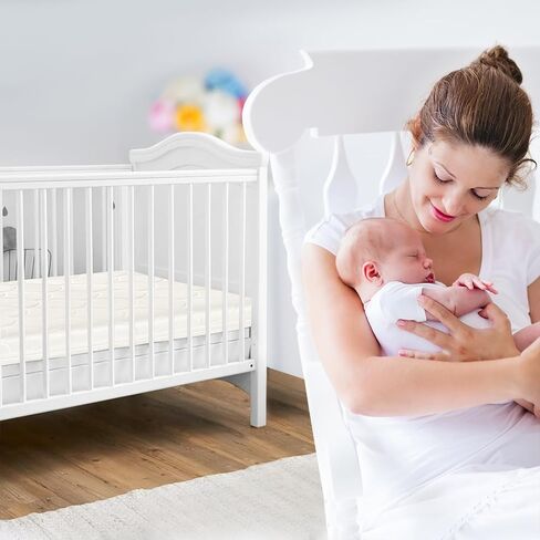 Crib Mattress, Dual-Sided Baby and Toddler Mattress with Washable Airfiber Insert and Removable Cover, 100% Breathable, Organic Cotton 5.5" Firm Mattress Fit Standard Size Toddler Bed in Kuwait