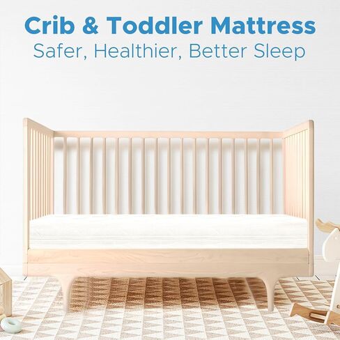 Crib Mattress, Dual-Sided Baby and Toddler Mattress with Washable Airfiber Insert and Removable Cover, 100% Breathable, Organic Cotton 5.5" Firm Mattress Fit Standard Size Toddler Bed in Saudi Arabia