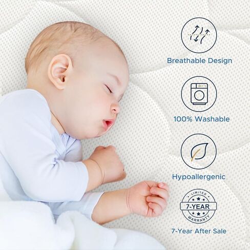Crib Mattress, Dual-Sided Baby and Toddler Mattress with Washable Airfiber Insert and Removable Cover, 100% Breathable, Organic Cotton 5.5" Firm Mattress Fit Standard Size Toddler Bed in Saudi Arabia