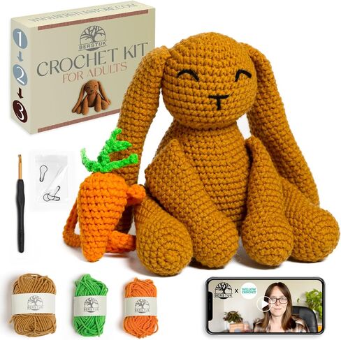 Level 1 Absolute Beginner Crochet Kit for Adults - Learn to Crochet with Expert Video Tutorials - Includes All Essentials for Two Coasters - Perfect DIY Gift in Saudi Arabia