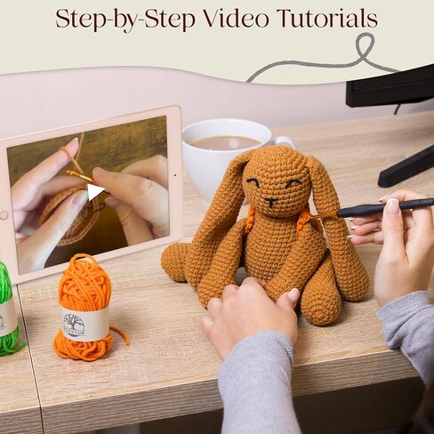 Level 1 Absolute Beginner Crochet Kit for Adults - Learn to Crochet with Expert Video Tutorials - Includes All Essentials for Two Coasters - Perfect DIY Gift in Saudi Arabia