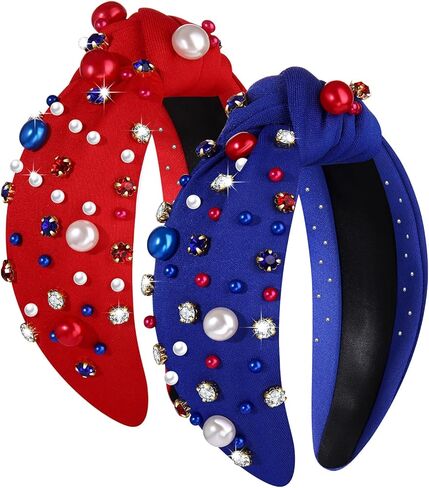 Mardi Gras Headband for Women Purple Green Gold Pearl Rhinestone Jeweled Knotted Hairband Hair Accessories Mardi Gras Carnival Wide Knot Head Band Parade Party Favors Gift in Kuwait