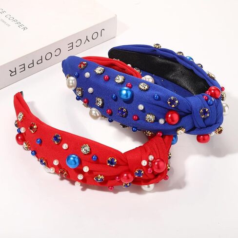 Mardi Gras Headband for Women Purple Green Gold Pearl Rhinestone Jeweled Knotted Hairband Hair Accessories Mardi Gras Carnival Wide Knot Head Band Parade Party Favors Gift in Kuwait