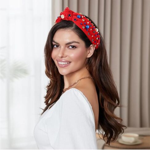 Mardi Gras Headband for Women Purple Green Gold Pearl Rhinestone Jeweled Knotted Hairband Hair Accessories Mardi Gras Carnival Wide Knot Head Band Parade Party Favors Gift in Kuwait