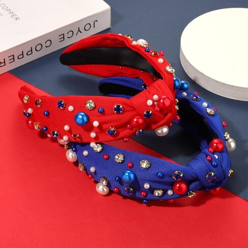 Mardi Gras Headband for Women Purple Green Gold Pearl Rhinestone Jeweled Knotted Hairband Hair Accessories Mardi Gras Carnival Wide Knot Head Band Parade Party Favors Gift in Kuwait