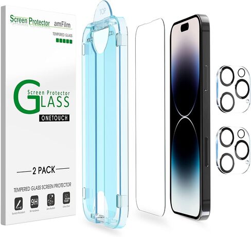 amFilm Auto-Alignment OneTouch for iPhone 16 [6.1''] Screen Protector + Camera Lens Protector, Tempered Glass, 30 seconds Installation, Bubble Free, Case Friendly, Anti-Scratch [2+2 Pack] in Saudi Arabia