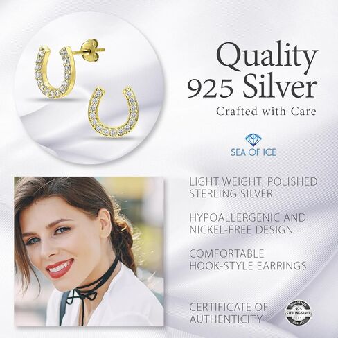 Sea of Ice Sterling Silver CZ Cubic Zirconia Dainty Evil Eye, Infinity, Hamsa Hand of God, Horseshoe, Moon Minimalist Stud Earrings for Women - Elegant Sterling Silver Earrings for Women – Nickel-Free in Kuwait