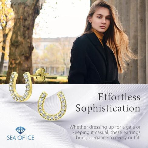 Sea of Ice Sterling Silver CZ Cubic Zirconia Dainty Evil Eye, Infinity, Hamsa Hand of God, Horseshoe, Moon Minimalist Stud Earrings for Women - Elegant Sterling Silver Earrings for Women – Nickel-Free in Kuwait