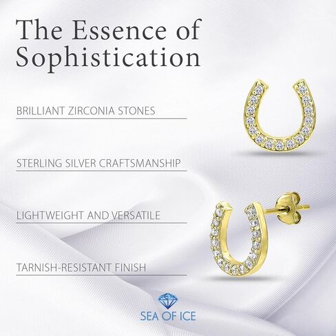Sea of Ice Sterling Silver CZ Cubic Zirconia Dainty Evil Eye, Infinity, Hamsa Hand of God, Horseshoe, Moon Minimalist Stud Earrings for Women - Elegant Sterling Silver Earrings for Women – Nickel-Free in Kuwait