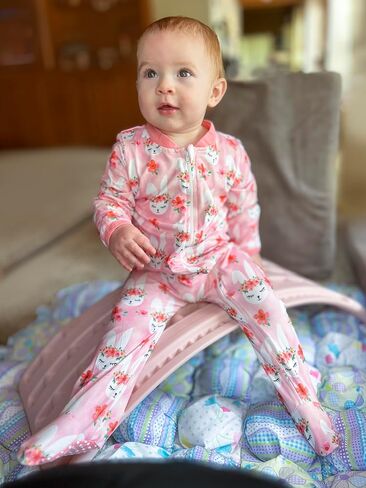 uideazone بيجامة للأطفال البنات بسحاب أمامي قطعة واحدة للنوم غير قابلة للانزلاق بدلة قفز بنمط لطيف PJs 0-12 شهر in Kuwait