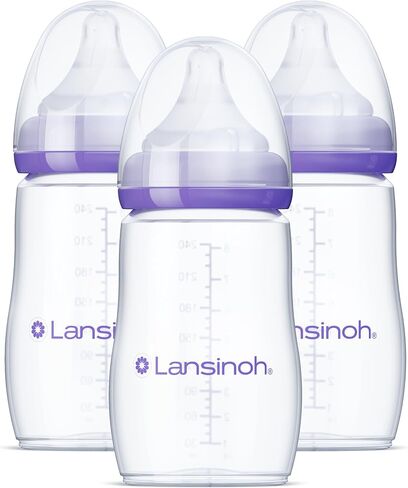 Lansinoh Anti-Colic Baby Bottle for Breastfeeding Babies, 5 Ounces, 1 Count, Includes 1 Slow Flow Nipple, Size S and Stackable Lid in Kuwait