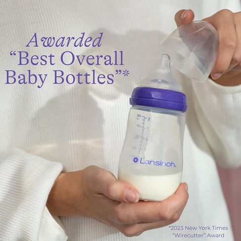 Lansinoh Anti-Colic Baby Bottle for Breastfeeding Babies, 5 Ounces, 1 Count, Includes 1 Slow Flow Nipple, Size S and Stackable Lid in Kuwait