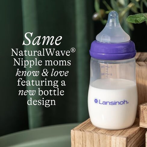 Lansinoh Anti-Colic Baby Bottle for Breastfeeding Babies, 5 Ounces, 1 Count, Includes 1 Slow Flow Nipple, Size S and Stackable Lid in Kuwait