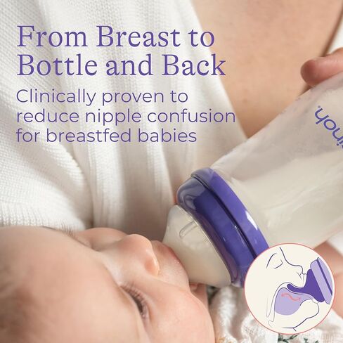 Lansinoh Anti-Colic Baby Bottle for Breastfeeding Babies, 5 Ounces, 1 Count, Includes 1 Slow Flow Nipple, Size S and Stackable Lid in Kuwait