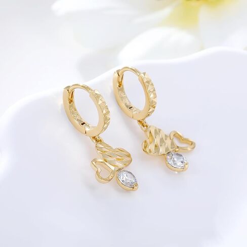 XUPING 18K Gold Plated Cubic Zirconia Flower Dangle Earrings | Rose Gold Hoop Earrings Womens Jewelry Gifts in Saudi Arabia