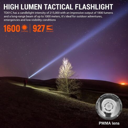 Wurkkos TD01C Tactical Flashlight, 1800LM Rechargeable, 1000M Throw USB-C in Saudi Arabia