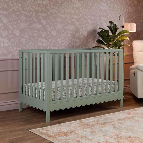 Davinci Sammy Scallop 4-in-1 Convertible Baby Crib, White | GREENGUARD Gold Certified, Converts to Toddler Bed & Daybed & Full-Size Bed, 4 Adjustable Mattress Heights - Easy to Assemble in Saudi Arabia