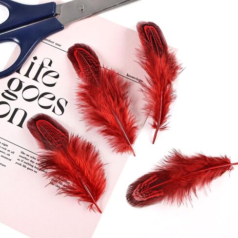 THARAHT Spotted Feathers 120pcs 2-3inch Small Natural Bulk Guinea Pheasant Feather for Crafts Hats Dream Catcher Decoration Feathers,Red in Saudi Arabia