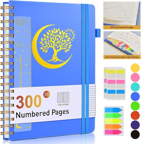 دفتر يوميات حلزوني مقاس 5.8 بوصة × 8.4 بوصة، 300 صفحة مسطرة جامعية مرقمة، ورق مبطن 100 جرام في المتر المربع، غلاف بلاستيكي، مجلة حلزونية كبيرة للنساء والرجال، دفاتر A4 للعمل المدرسي وكتابة الأعمال in Kuwait