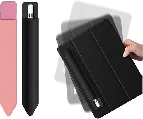 TENOC Universal Stylus Holder, Adhesive Pencil Protected Sleeve Case, Elastic Pens Holder Storage Pouch Pocket Compatible for Pencil Pro 2nd/1st & USB-C, 2 Pcs, Black+Pink in Saudi Arabia