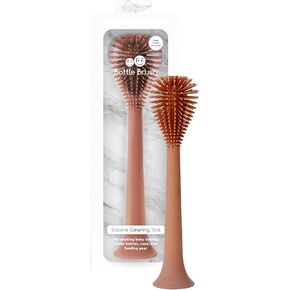 ezpz Bottle Brush Cleaner (Sienna) - 100% Silicone Reusable Durable Long-Lasting Brush with Suction Base for Cleaning Dishes, Cookware and Feeding Accessories