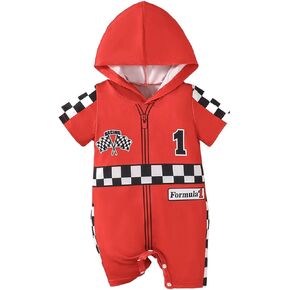 Baby Boy 1st Birthday Outfit One Year Old Birthday Clothes First Birthday Race Car Driver Hooded Romper