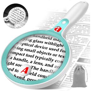 Large Magnifying Glass with Lights,10X 25X 45X Handheld Lighted Magnifier, 5.5in Page Magnifier 36 LED Lights, Magnifying Glass for Reading Small Prints & Low Vision Seniors with Aging Eyes
